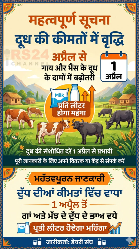 1 अप्रैल से गाय और भैंस के दूध के दामों में वृद्धि,प्रति लीटर होगा महंगा,पढ़े